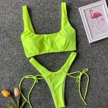 2021 NOUVEAU Néon Vert Jambe Haute Coupe Bikini Femmes String Maillot De Bain Femmes Maillot De Bain Brésilien Deux pièces Bikini Ensemble baigneur Maillot de bain