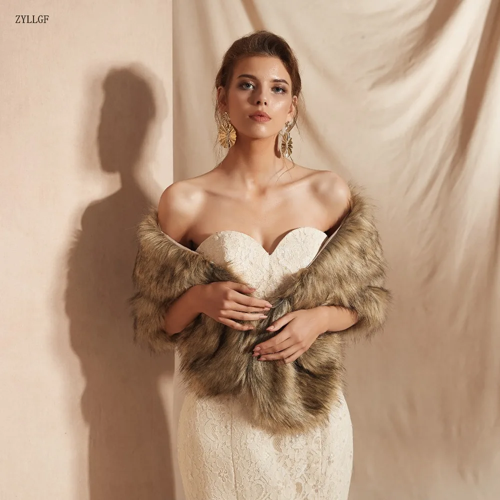 ZYLLGF 2019 Новый Для женщин Шуба Зима Теплая Куртка Свадьба Формальное свадебное болеро BT1