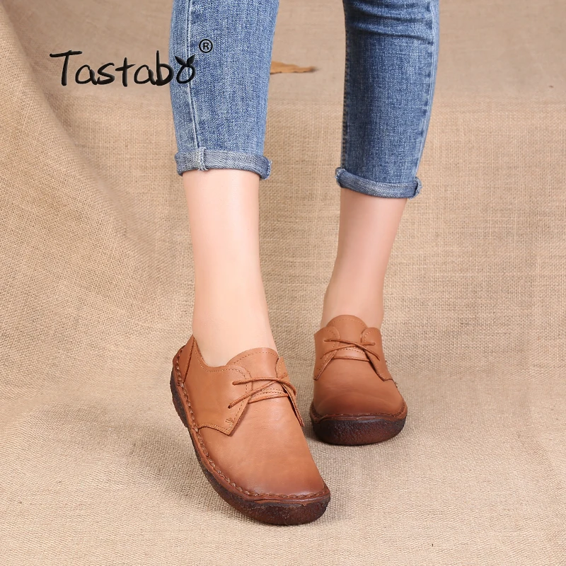 Tastabo Ocio Zapatos de Cuero suave Madre Femeninos Ocasionales de Calzado Breathable Flats Genuine Leather Shoes Comfortable