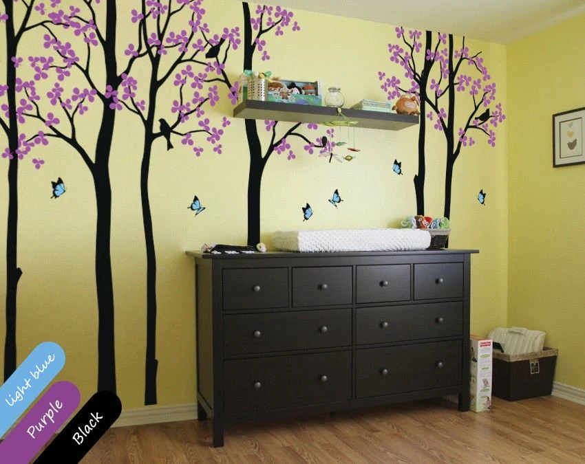 multi color unisex trees with butterflies wall decals for nursery decoration diy removable wallpaper size - Nursery Decorations multi color unisex trees with butterflies wall decals for nursery decoration diy removable wallpaper size - Nursery Decorations