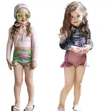 Dragonpad 3 шт./компл. детское платье с длинными рукавами для девочек солнцезащитный купальник Шорты с высокой талией; шапка; комплект одежды