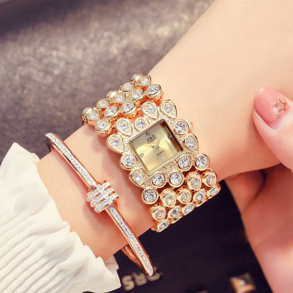 Pulseira de Relógio de Ouro de Luxo Relógio de Pulso de Quartzo d para Mulheres Relógios Senhoras Strass Banda Moda Reloj Mujer Montre Femme g &
