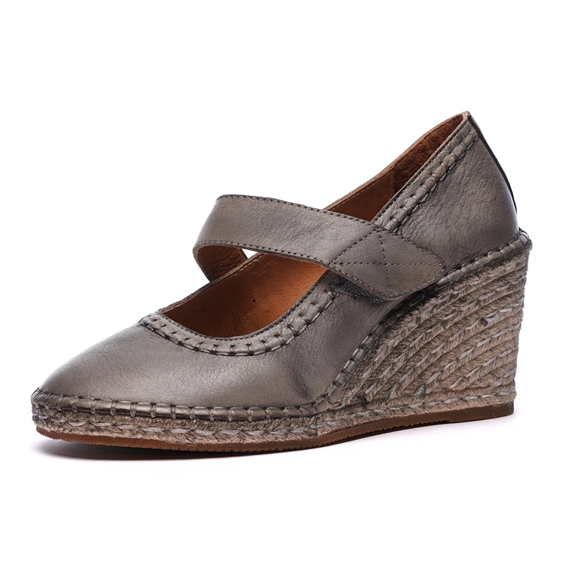 

Wedge Platform shoes for women Retro Genuine Leather Women's shoes Vintage Heels female Shoes High heels single shoes Pumps