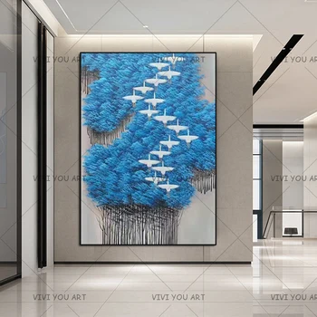 

Hand Painted Canvas Oil Painting Jungle Wild Goose Picture Abstract Wall Art Home Decoration Wall paintings For Living Room