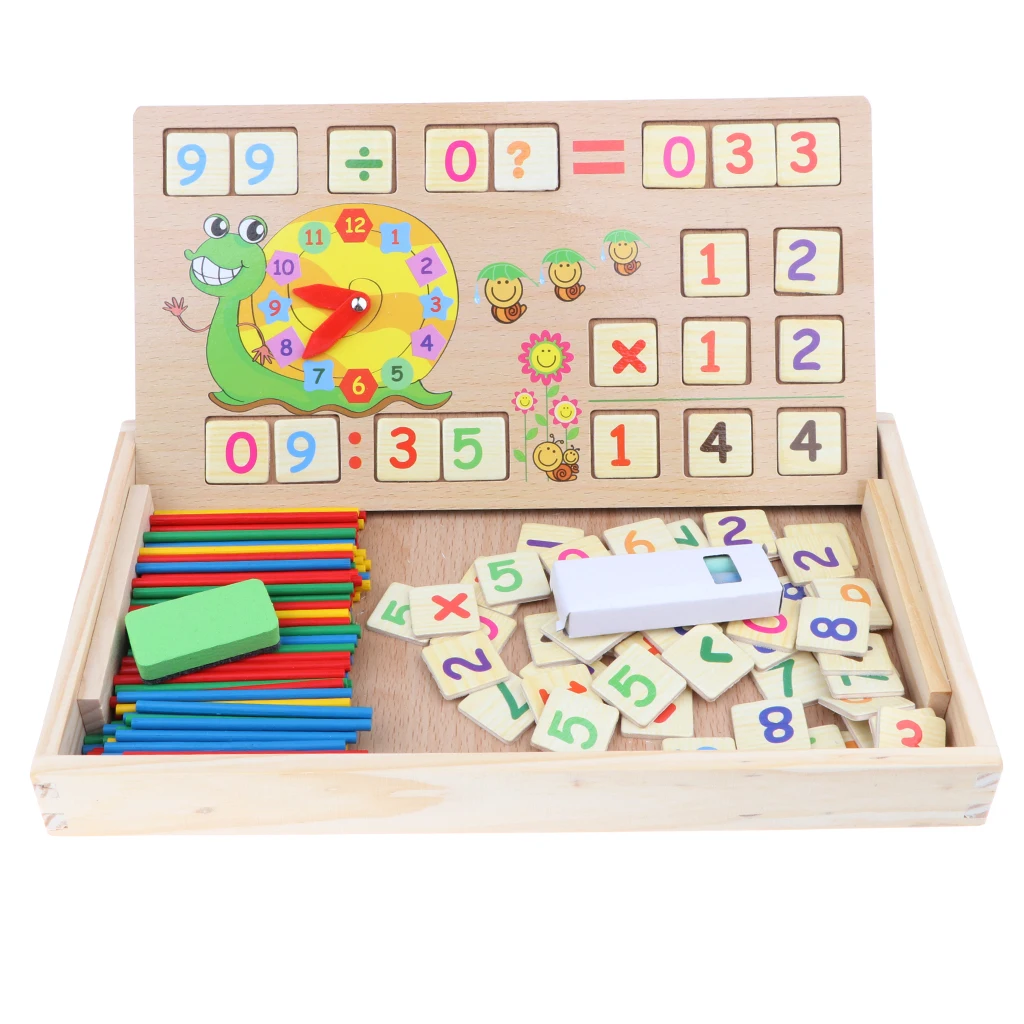  Wooden Montessori Toy Preschool Teaching Tool Math Counting Sticks with Clock