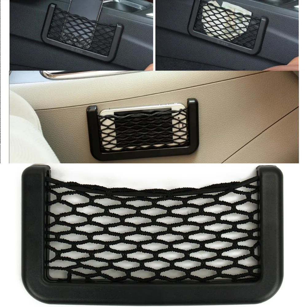 

Black Universal Car Seat Back Bag Holder Organizer Storage Net Bag Phone Holder Pocket Organizer Stowing Tidying Car Accessories