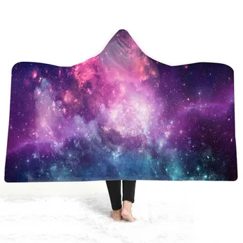 

Fantasy Starry Sky Hooded Blanket Printing Galaxy Home Office Vacation For Adult Wearable Throw Blanket Gift