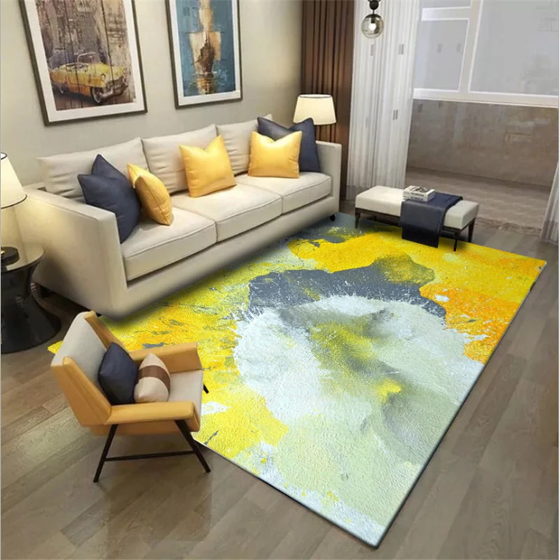 

AOVOLL Fashion Modern Abstract Art Watercolor Yellow Grey Door Mat Rugs And Carpets For Home Living Room Bedroom Rugs Floor Mats