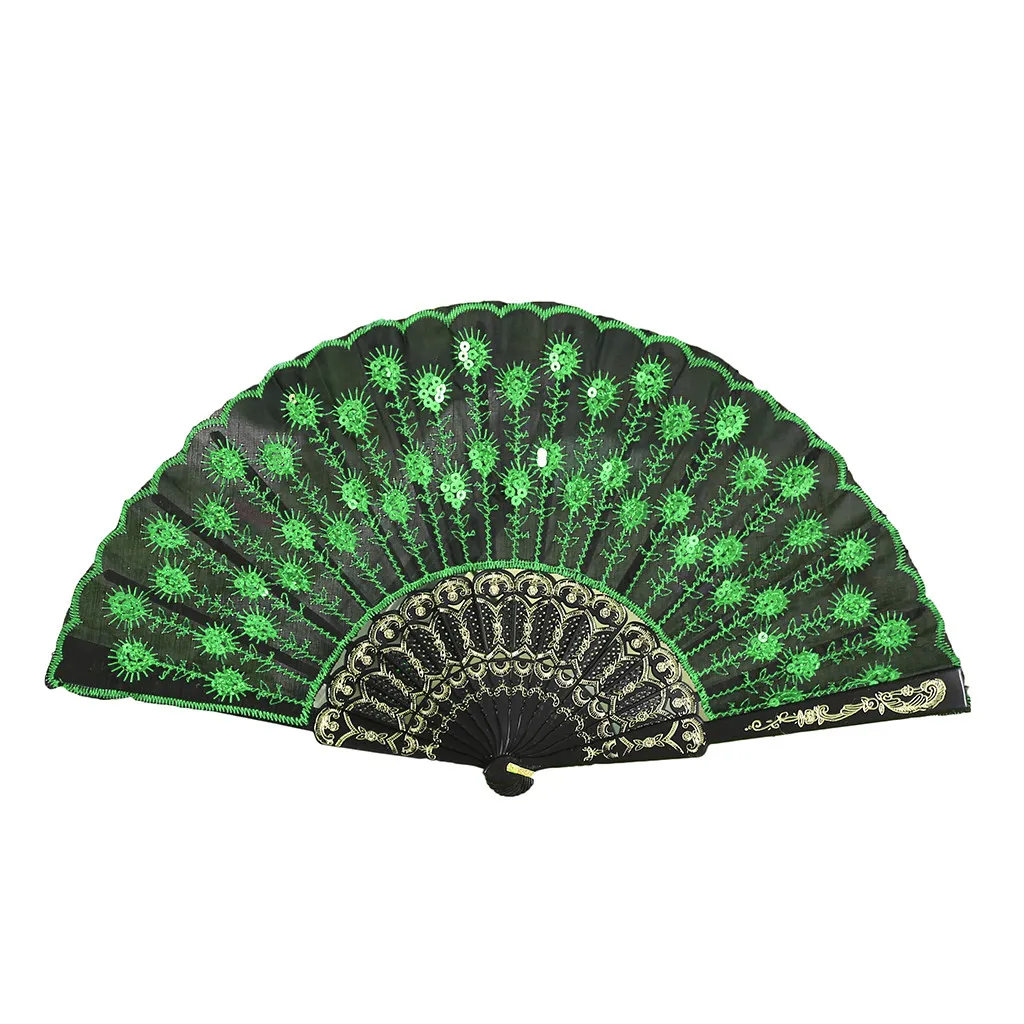 

Folding Fans Peacock feather print Chinese Style Dance Wedding hand fan Lace Folding Held Flower Fans abanico 2019 new drop ship