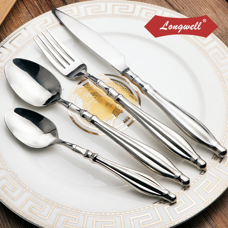 

Excellent 304 Stainless Steel Dinnerware Sets Silverware Dinner Fork Knife 4 Pieces Cutlery Hollow Handle Comfortable Tableware
