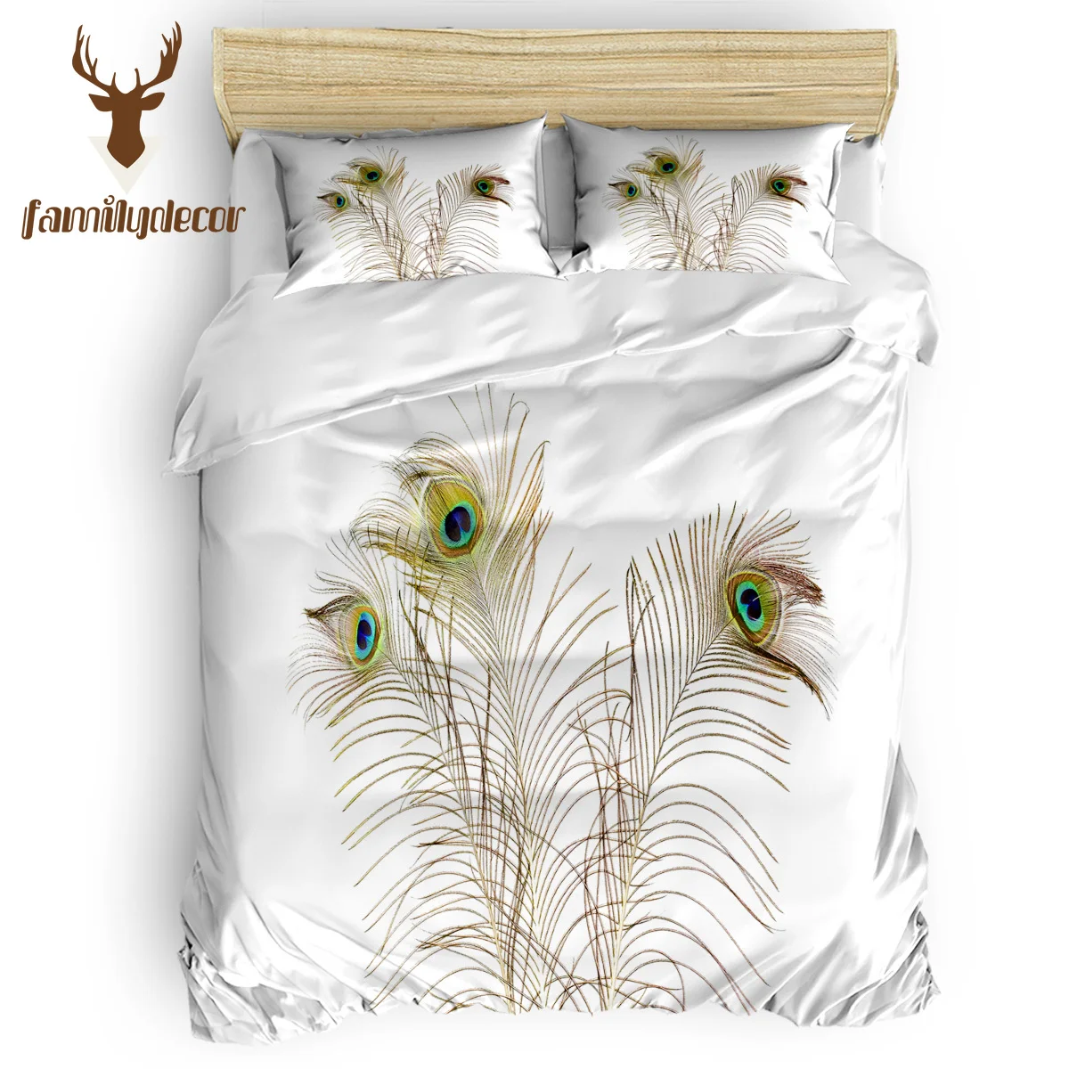 

Family Decor Beautiful Peacock Feather 4 Pcs Comforter Cover Set All Soul's Day Comforter Sets Christmas Day Columbus Day Living