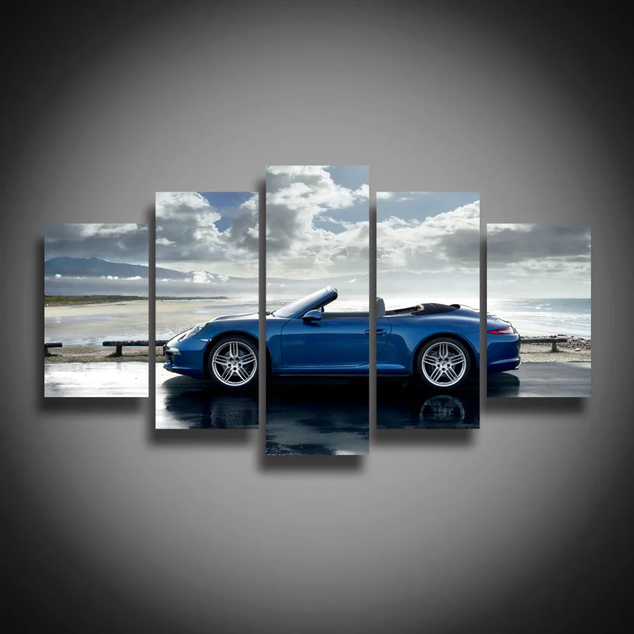 Printed blue sports car posters Canvas Painting landscape for wall home decoration Novelty