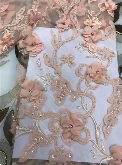 

2018 Hot Sale pink Embroidered African Lace Fabric High Quality With Beaded French Net Lace Guipure Lace Fabrics