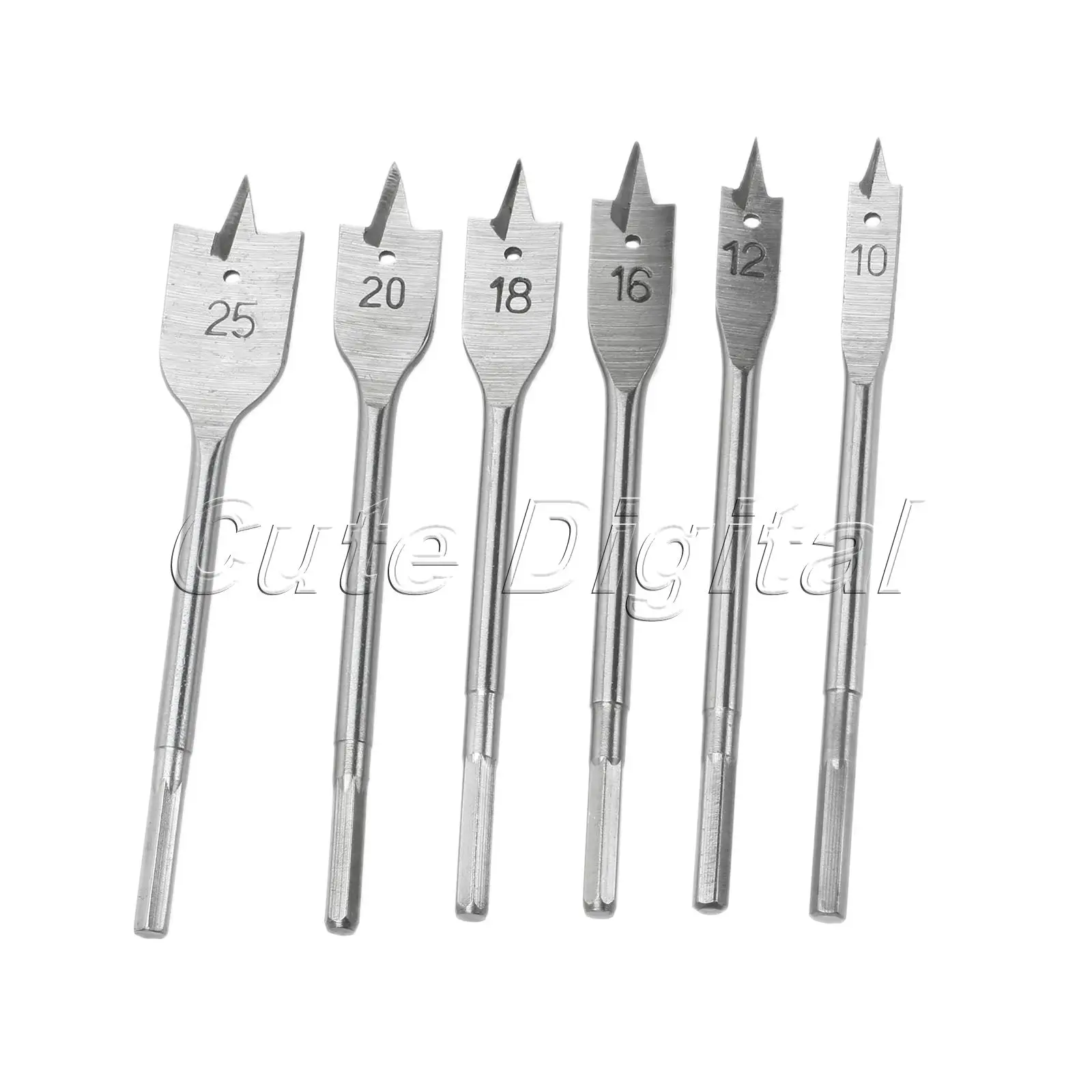 15pcs Carbon Steel Hex Shank Spade Drill Bit Set (6-25mm), Flat Wood Bits For Power Tools & Woodworking