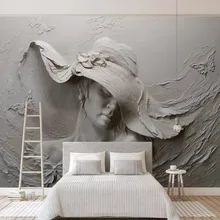 02 пользовательские обои 3D рельеф Европейская леди с шляпой художественная настенная гостиная спальня обои