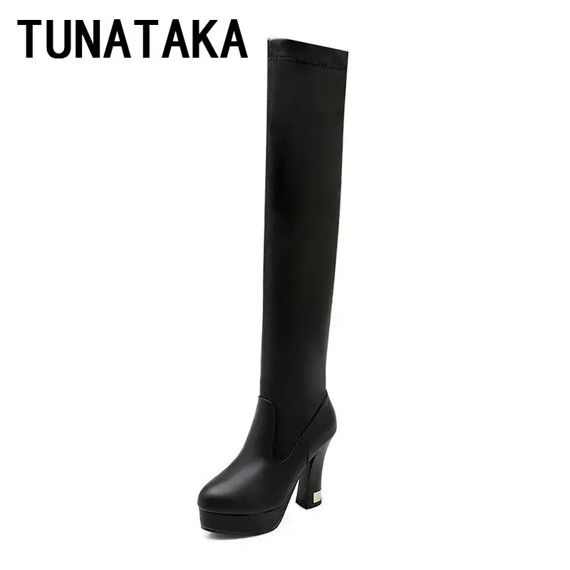 

Fashion Over Knee Boots Hoof Heel Side Zipper Fashion Long Boots Platform Shoes for Female