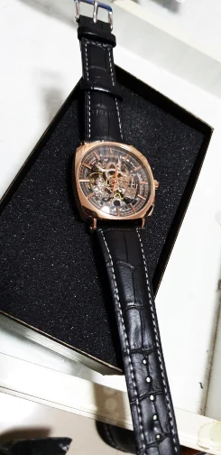Forsining черный натуральная кожа Модные королевские роскошные золотые часы Прозрачный Скелет для мужчин автоматические механические часы Лидирующий бренд