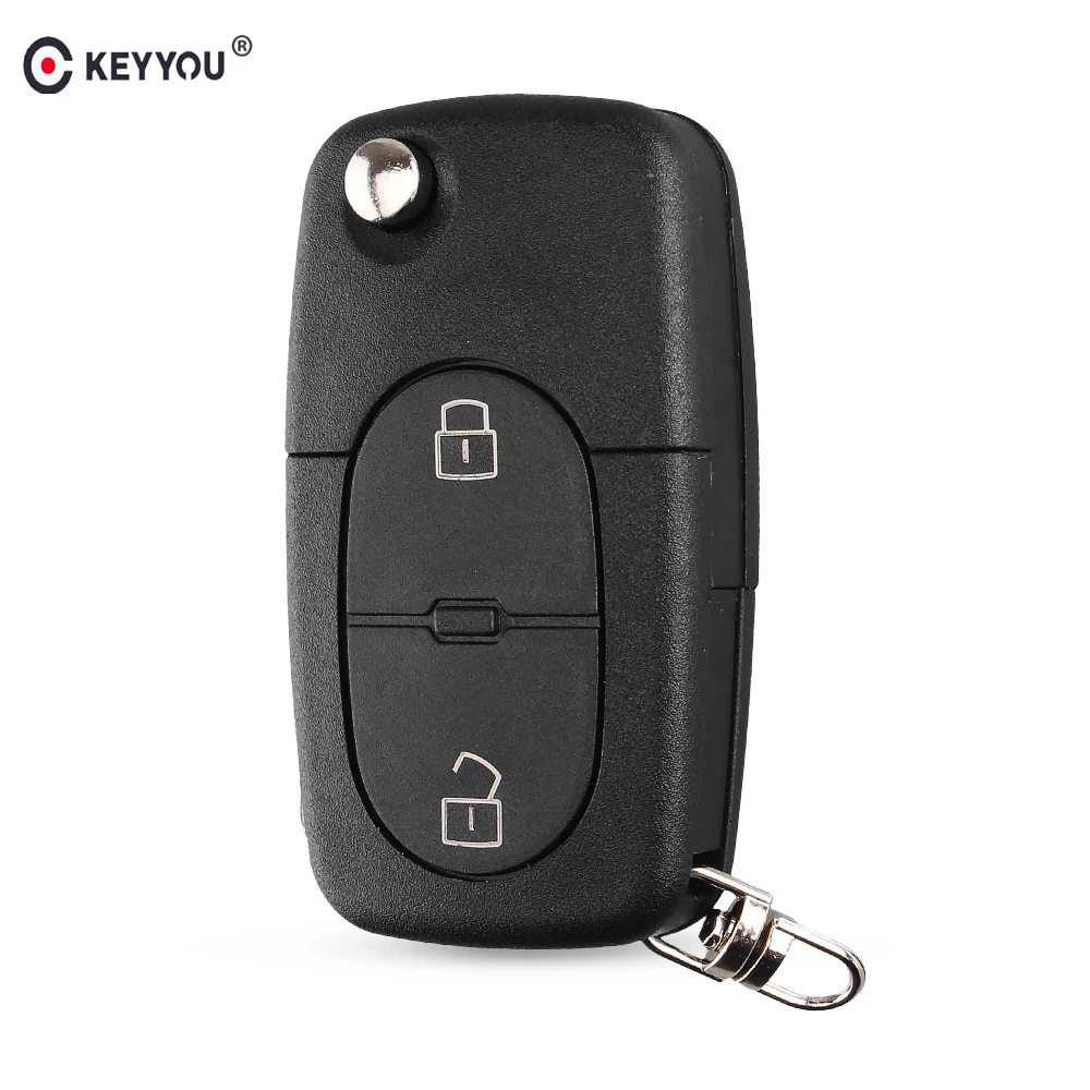 

KEYYOU 2 Button Flip Folding Car Remote Key Case Fob Shell For Audi A2 A3 A4 A6 TT Quattro CR1620/CR1616 Small Battery Holder