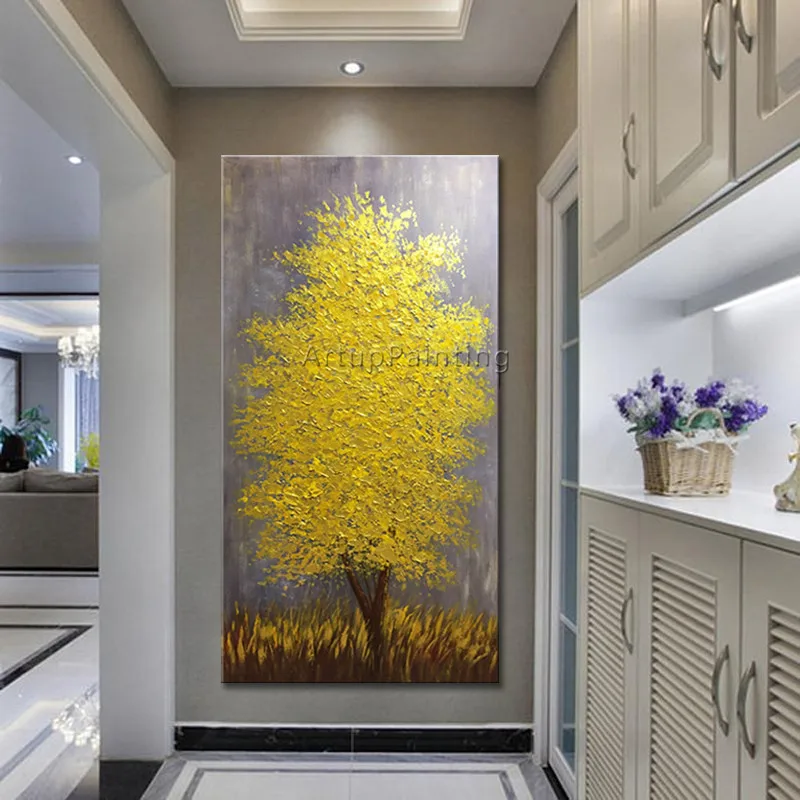 

Canvas oil Painting cuadros decoracion palette knife 3D texture acrylic golden tree Wall art Pictures For Living Room home decor
