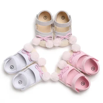 

QYFLYXUE Spring, summer and autumn styles 0-1 year old female baby shoes soft soles MAO MAO ball baotou baby sandals toddler sho