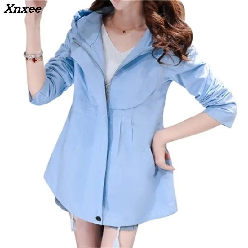 

Fashion Plus Size Women Coat 2018 New Spring Autumn Hooded Short Trench Coat Casual Loose Thin Windbreaker Female Outerwear C136