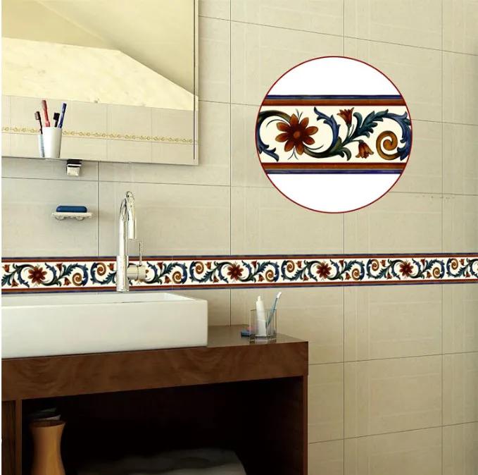 10M Self adhesive Wallpaper PVC Waterproof Stone border Waist Line Bathroom Toilet Kitchen Decorative Wall Sticker Home Decor
