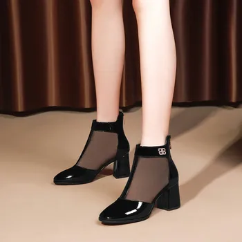 

Fashion Womens Ankle Boots Mesh Shoes Sexy High Heels Lady booties woman Summer boots Breathable women's shoes