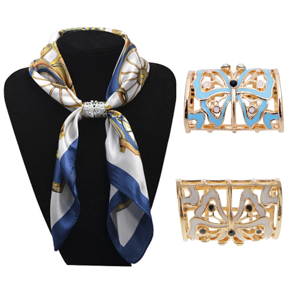 2pcs Vintage Butterfly Scarf Buckle Ring Scarf Clip Slide Tube Scarf