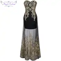 แองเจิลแฟชั่น Vintage 1920'S ปักไม่มีที่สิ้นสุดดูผ่าน Lace up ชุดราตรียาว vestidos de noche สีดำ 189