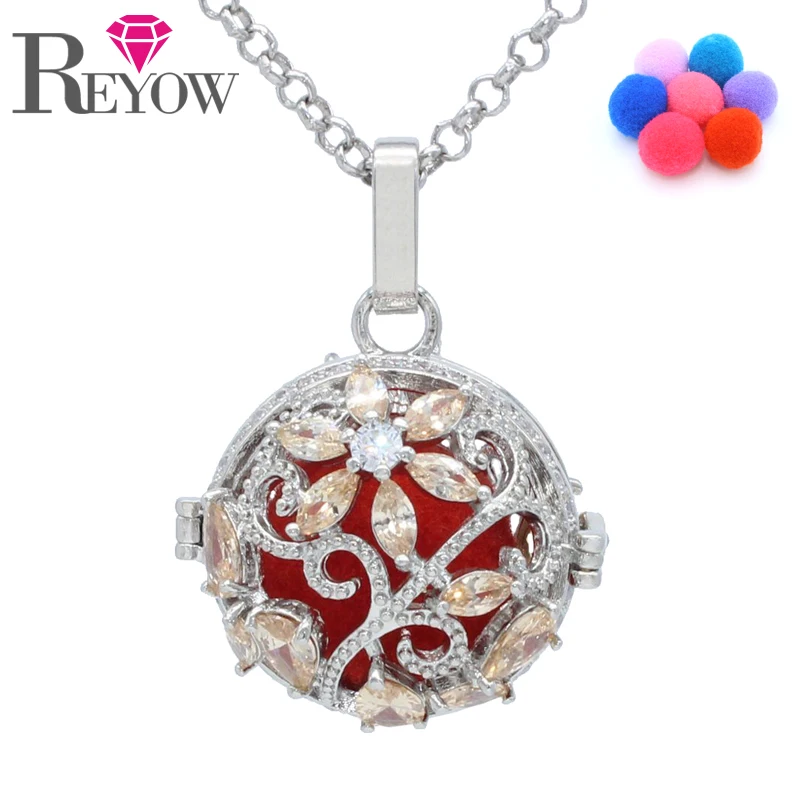 Fashion Womens Crystal Flower Locket Pendant Necklace For Aromatherapy