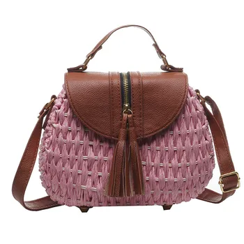 

2019 Famous Designer Ladies Women Messenger Crossbody Bags New Summer Bohemian Straw+ Leather Tassel Straw Beach Shoulder Bag