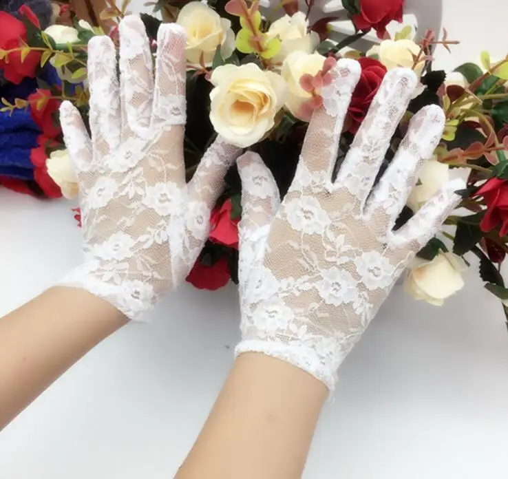 Child summer thin white lace gloves girls with performance dancing gloves kids white lace tb027