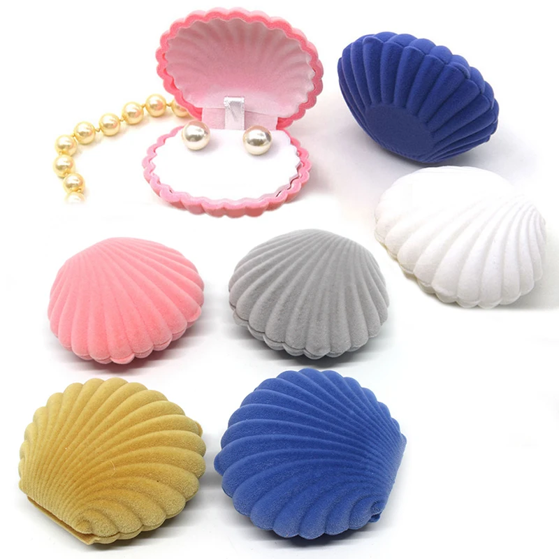 

Shell Shape Lovely Velvet Wedding Engagement Ring Box Earrings Necklace Bracelet Jewelry Boxes Packaging Display Gift Box Holder