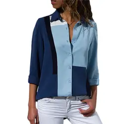 Женские блузки, модная офисная шифоновая блузка рубашка с длинным рукавом и отложным воротником, повседневный Топ, большие размеры, Blusas