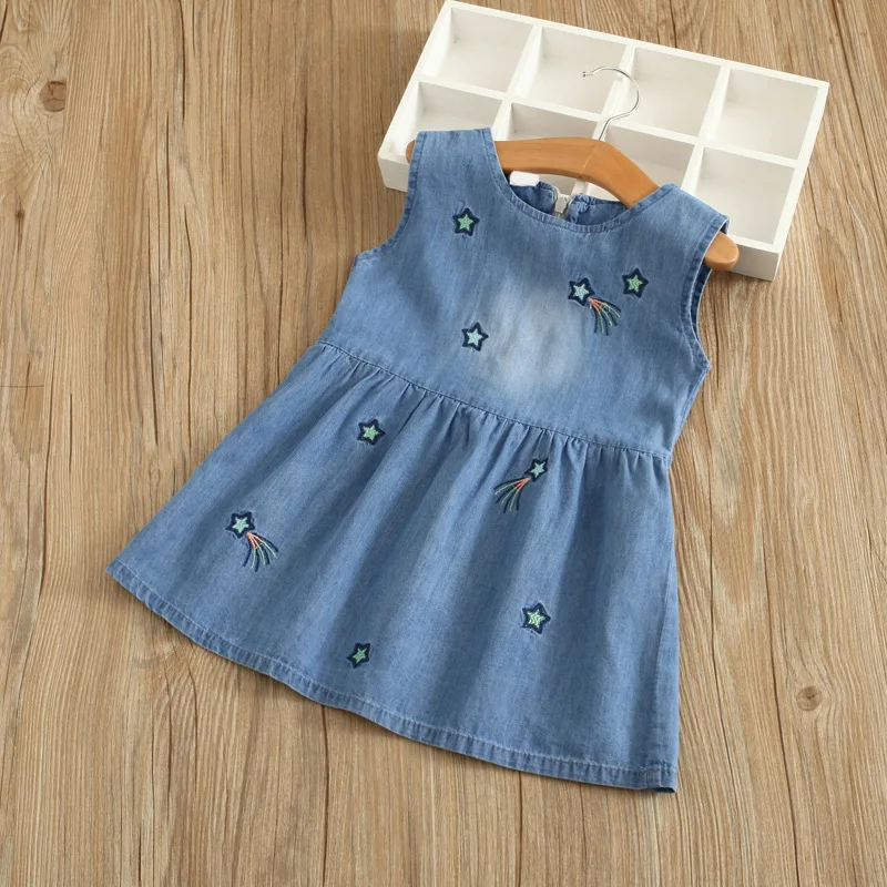 

Summer new children's wear wholesale children's star embroidered girl dress cowboy dress