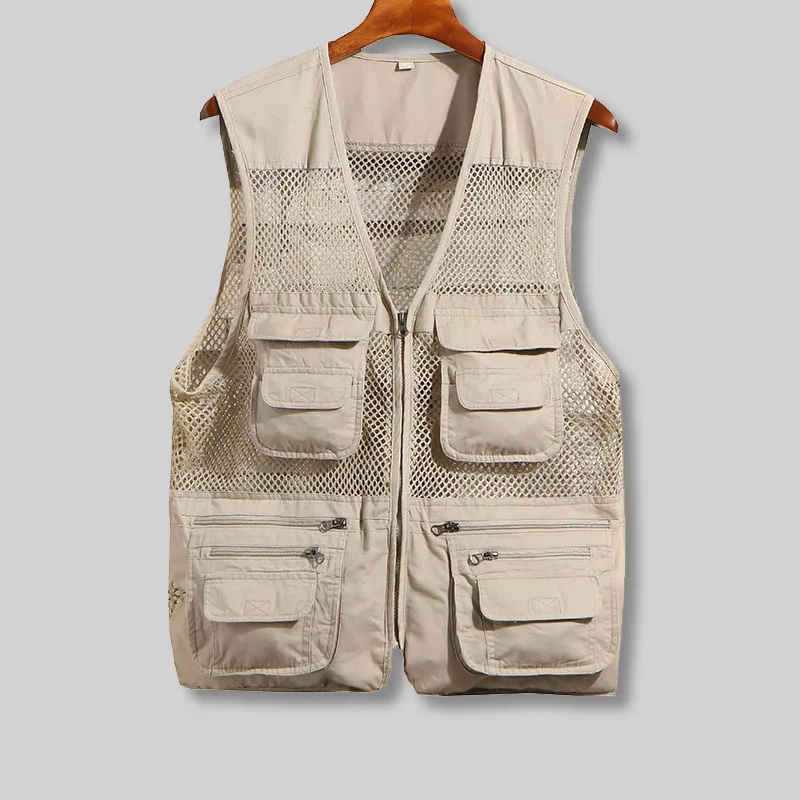 

Vests Men With Many Pockets Thin Mesh Unloading Biker Vest Men Casual Summer Mesh Casual Multi Vest Shoulder Sleeveless Jacket