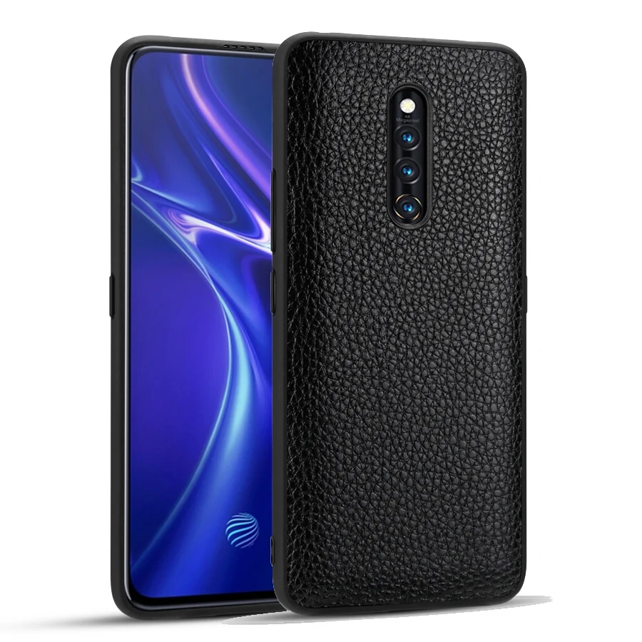 Роскошные настоящие личи кожаные чехлы для телефона для ViVo X27Pro X27 Pro - Цвет: Черный
