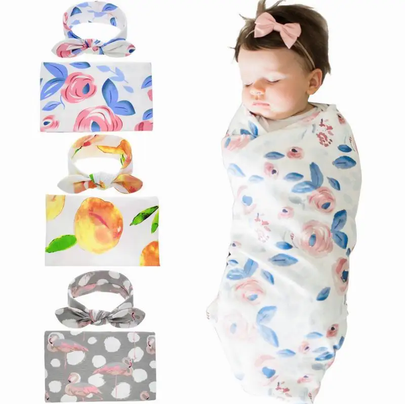 Retail Newborn Baby Floral Receiving Blankets Swaddling Cotton Blankets