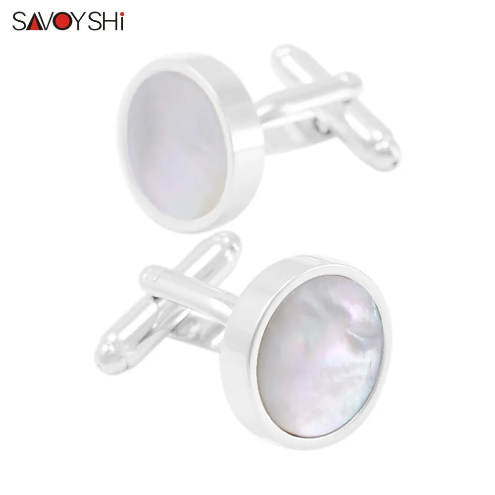 

SAVOYSHI Luxury Shirt Cufflinks for Mens Fine Gift Cuffs High Quality Round Seashell Stone Cuff Links Brand Fashion abotoaduras
