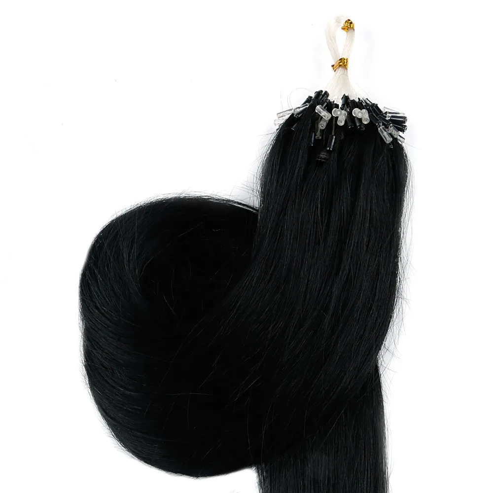 Tanie Neitsi prosta pętla mikro pierścień włosy 100% ludzkie mikro koralik linki maszyna wykonana Remy do przedłużania włosów 16 \