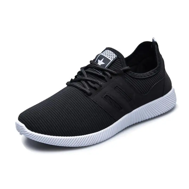 Summer Mesh Men's Sneakers Breathable Running Shoes Men Simple Style Sports Shoes Trainers Running Shoes for Male - Color: Black