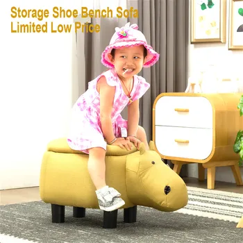 

Animal Hippo Cloth Comfortable Durable Footstool High Capacity Storage Shoe Bench Sofa With Sturdy Leg Bearing 80kg