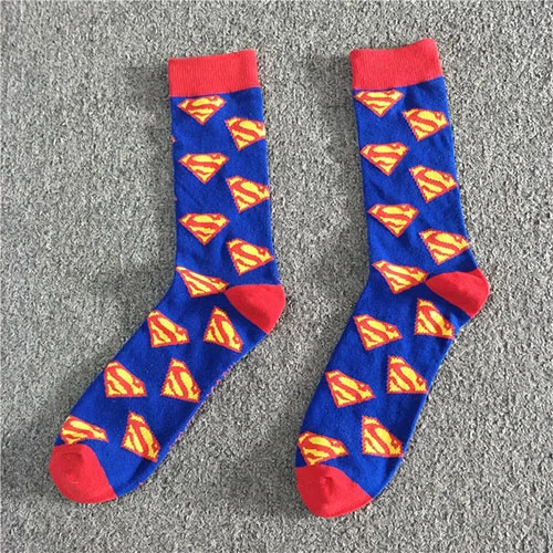 Мужские яркие хлопковые носки с рисунком капитана супергероя Бэтмена, Элитные Носки Дэдпула, мужские эластичные гольфы для катания на коньках - Цвет: superman-B