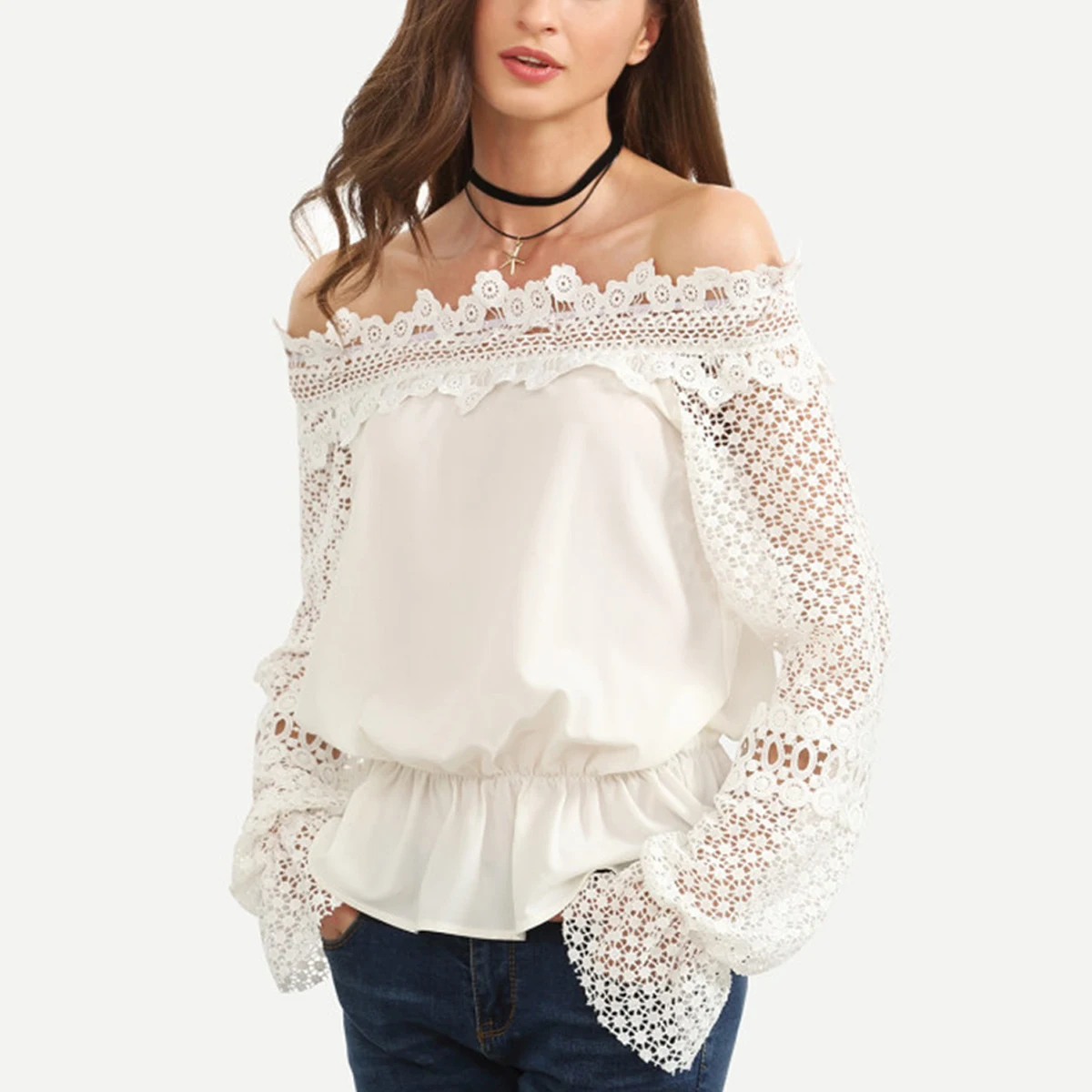 Slash Neck Black White Shirt|Blouses 