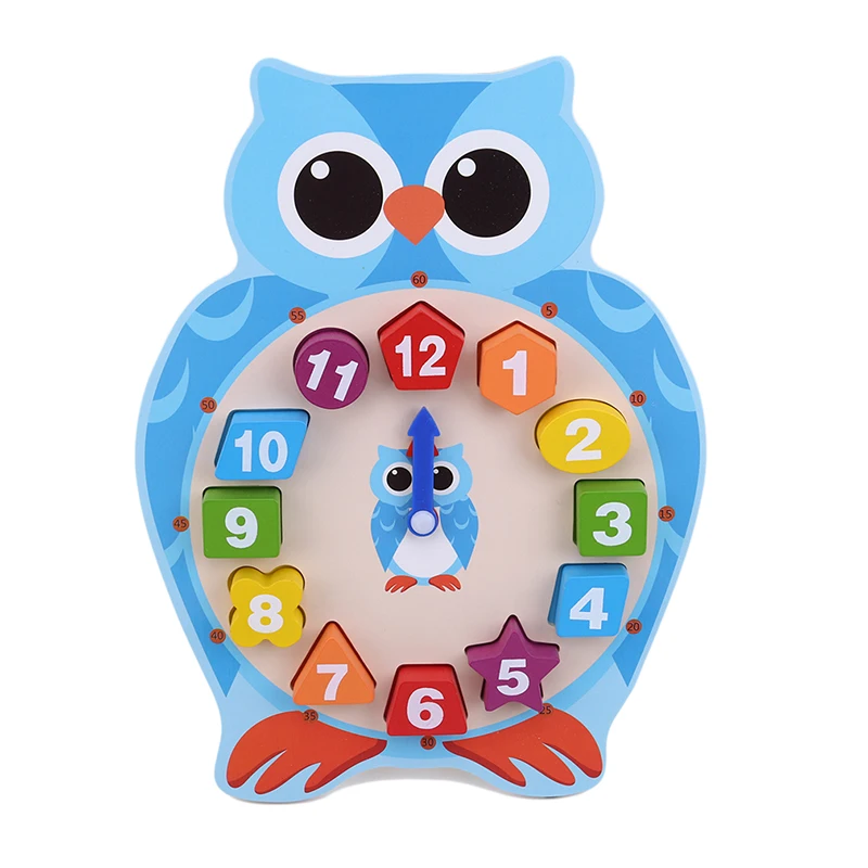 Деревянные Мультяшные животные цифровые часы игрушечная деревянная головоломка раннее развитие ребенка игрушка - Цвет: owl