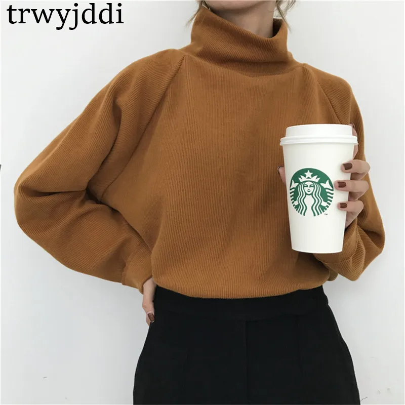 

2018 Autumn Korean Chic Oversize Jumper Mujer Solid Turtleneck Sweater Loose Knit Sweater Female Casual Sweater Pullovers hl321