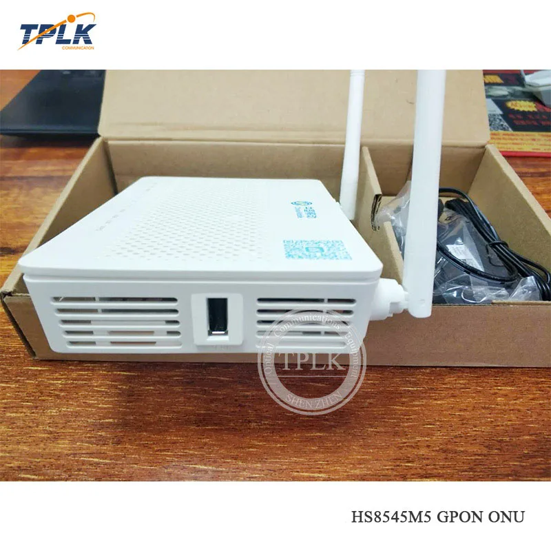 Самая дешевая цена 10 шт. HW HS8545M5 GPON ONU/ONT английская прошивка с 1GE+ 3FE+ 1TEL+ USB+ Wifi китайский мобильный логотип