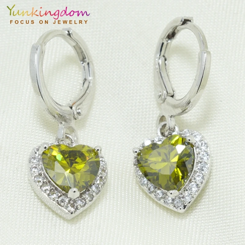 

Yunkingdom Green Cubic Zirconia Love Heart Drop Earrings for Women Silver Color Fashion Jewelry Dangle Earrings