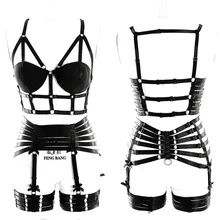 Full Body Harness Set Belt Garter Black Sexy Harness Women Tops Cage Bondage Bra for Women Elastic Goth Festival Rave Dance Wear