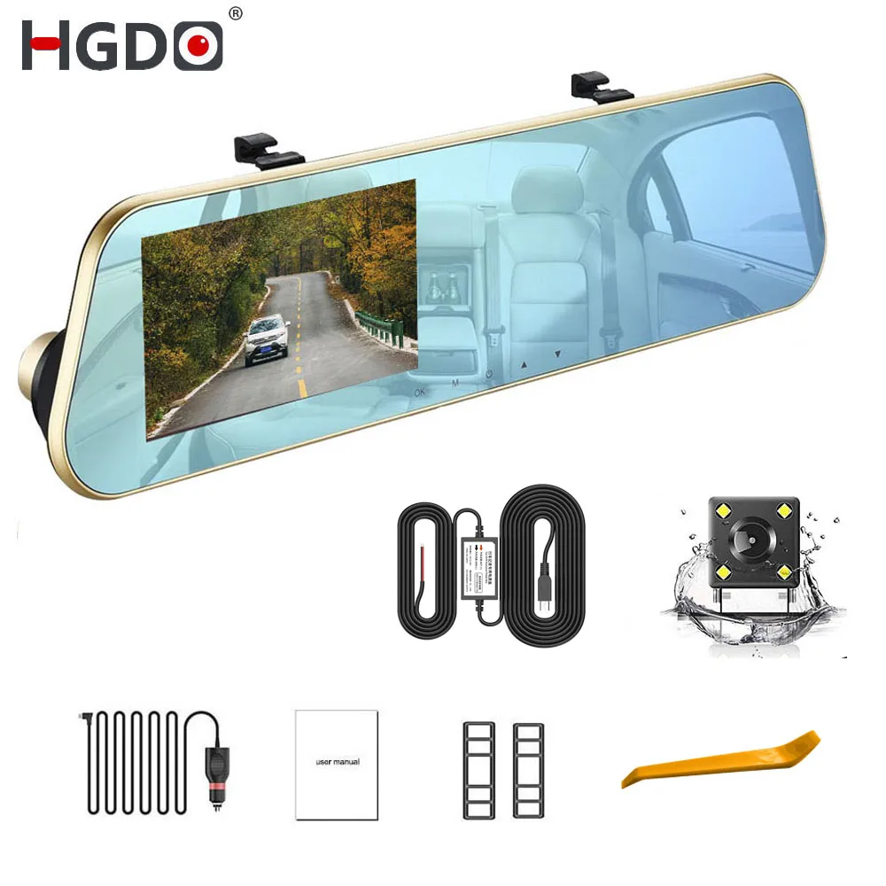 HGDO 1080 ''fhd 4 3 P двойной объектив автомобиля dvr зеркало регистратор Авто рекордер